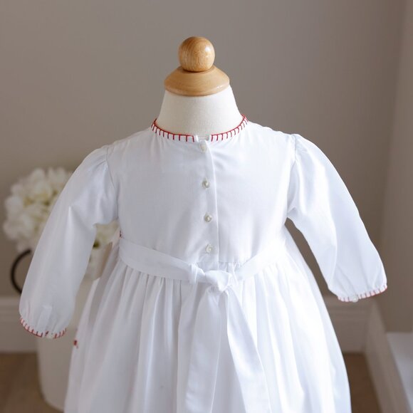 Long Sleeve White Smocked Dress Red Floral Embroidery 18 Months LIKE NEW - Picture 5 of 6